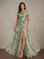 Chiffon A-Line Off Shoulder Maxi Mother of the Bride Dresses with Side Slit