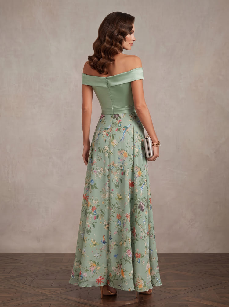 Chiffon A-Line Off Shoulder Maxi Mother of the Bride Dresses with Side Slit