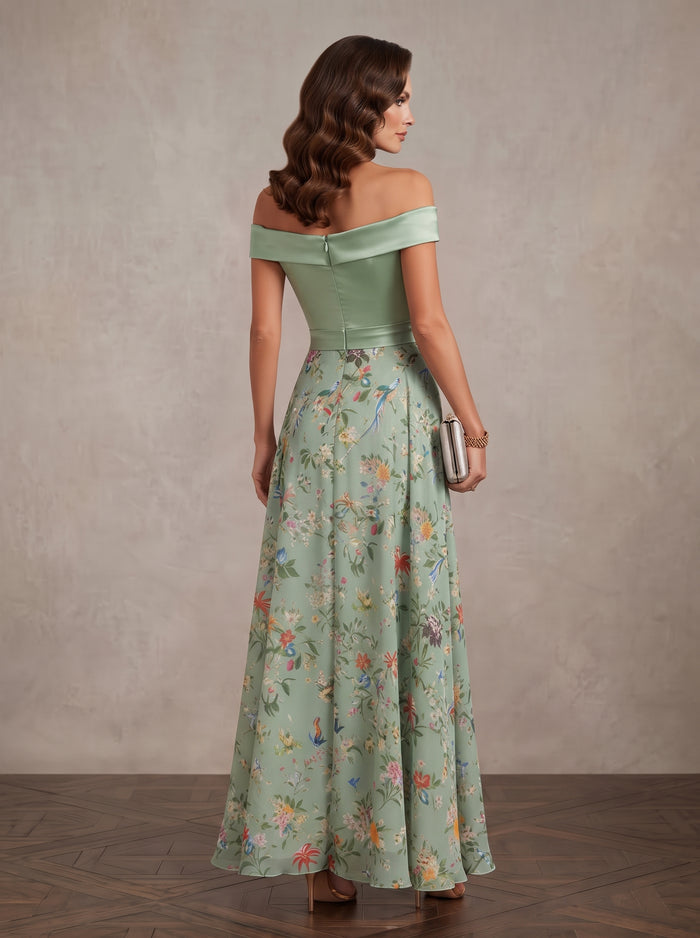 Chiffon A-Line Off Shoulder Maxi Mother of the Bride Dresses with Side Slit