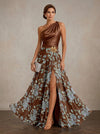 Chiffon A-Line One Shoulder Maxi Mother of the Bride Dresses with Ruched