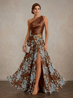Chiffon A-Line One Shoulder Maxi Mother of the Bride Dresses with Ruched