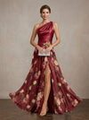 Chiffon A-Line One Shoulder Maxi Mother of the Bride Dresses with Ruched
