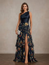 Chiffon A-Line One Shoulder Maxi Mother of the Bride Dresses with Floral Print