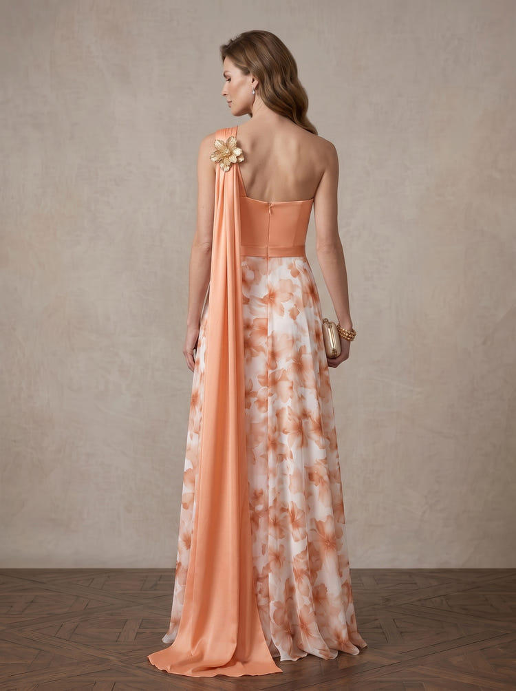 Chiffon A-Line One Shoulder Maxi Mother of the Bride Dresses with Flowing Sash