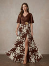 Chiffon A-Line V Neck Maxi Mother of the Bride Dresses with Floral Print