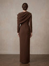Jersey Sheath Asymmetric Neck Maxi Mother of the Bride Dresses with Front Button Details