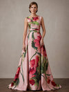 Satin A-Line Boat Neck Maxi Mother of the Bride Dresses with Floral Print