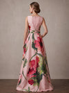 Satin A-Line Boat Neck Maxi Mother of the Bride Dresses with Floral Print