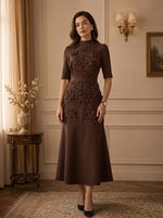 Jersey A-Line High Neck Midi Mother of the Bride Dresses with 3D Flowers