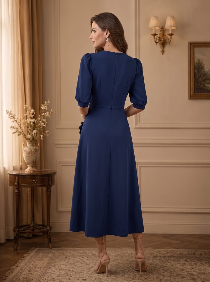 Jersey A-Line Crew Neck Midi Mother of the Bride Dresses with 3D Flowers