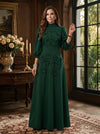 Jersey A-Line High Neck Maxi Mother of the Bride Dresses with 3D Flowers