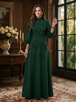 Jersey A-Line High Neck Maxi Mother of the Bride Dresses with 3D Flowers