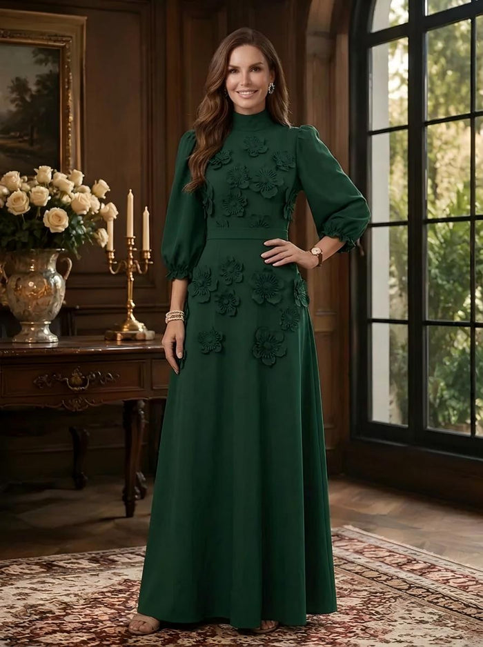 Jersey A-Line High Neck Maxi Mother of the Bride Dresses with 3D Flowers