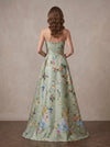Satin A-Line Strapless Maxi Mother of the Bride Dresses with Floral Print