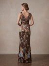 Satin Sheath V Neck Maxi Mother of the Bride Dresses with Floral Print