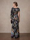 Satin Sheath Crew Neck Maxi Mother of the Bride Dresses with Floral Print