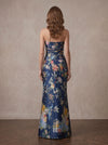 Satin Sheath Strapless Maxi Mother of the Bride Dresses with Floral Print