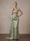 Satin A-Line Strapless Maxi Mother of the Bride Dresses with Sweep Train