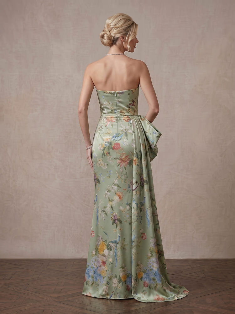 Satin A-Line Strapless Maxi Mother of the Bride Dresses with Sweep Train