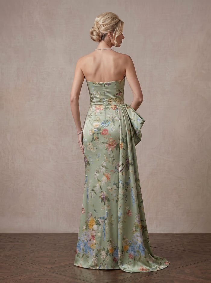 Satin A-Line Strapless Maxi Mother of the Bride Dresses with Sweep Train