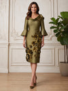 Satin Sheath Cowl Neck Midi Mother of the Bride Dresses with 3D Flowers