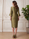 Satin Sheath Cowl Neck Midi Mother of the Bride Dresses with 3D Flowers