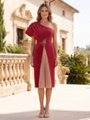 Jersey Sheath One Shoulder Midi Mother of the Bride Dresses with Delicate Pleated