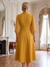 Jersey A-Line Stand Collar Midi Mother of the Bride Dresses with 3D Flowers