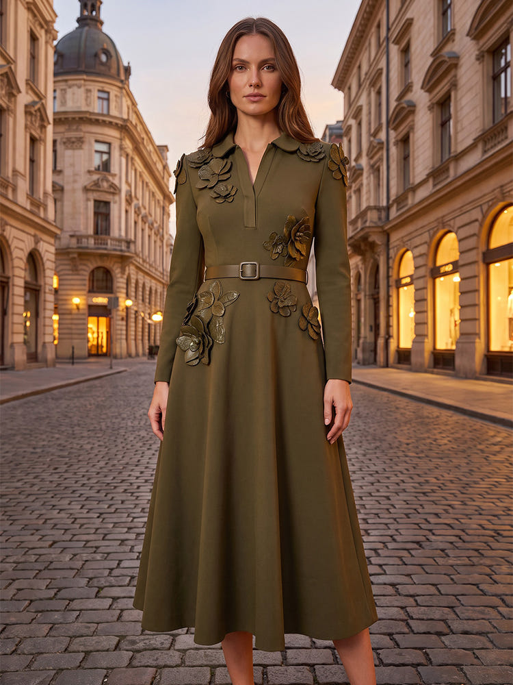 Jersey A-Line Notched Lapel Blazer Collar Midi Mother of the Bride Dresses with 3D Flowers