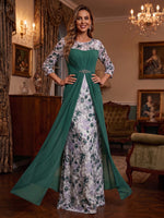 Jacquard Sheath Crew Neck Maxi Mother of the Bride Dresses with Sparkling Rhinestone Waist Ornament