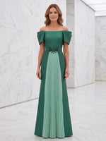 Satin A-Line Off Shoulder Maxi Mother of the Bride Dresses with Delicate Pleated
