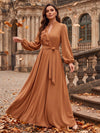 Satin A-Line Stand Collar Maxi Mother of the Bride Dresses with Self‑Tie Matching Chiffon Waist Sash
