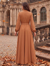 Satin A-Line Stand Collar Maxi Mother of the Bride Dresses with Self‑Tie Matching Chiffon Waist Sash