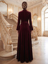 Velvet A-Line Stand Collar Maxi Mother of the Bride Dresses with 3D Flowers