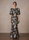 Jacquard Mermaid Crew Neck Maxi Mother of the Bride Dresses with Floral