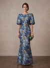 Jacquard Mermaid Crew Neck Maxi Mother of the Bride Dresses with Floral