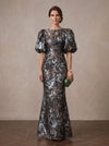 Jacquard Mermaid Crew Neck Maxi Mother of the Bride Dresses with Floral