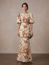 Jacquard Mermaid Crew Neck Maxi Mother of the Bride Dresses with Floral