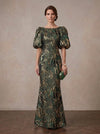 Jacquard Mermaid Crew Neck Maxi Mother of the Bride Dresses with Floral