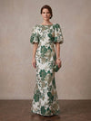 Jacquard Mermaid Crew Neck Maxi Mother of the Bride Dresses with Floral