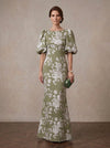 Jacquard Mermaid Crew Neck Maxi Mother of the Bride Dresses with Floral