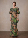 Jacquard Mermaid Crew Neck Maxi Mother of the Bride Dresses with Floral
