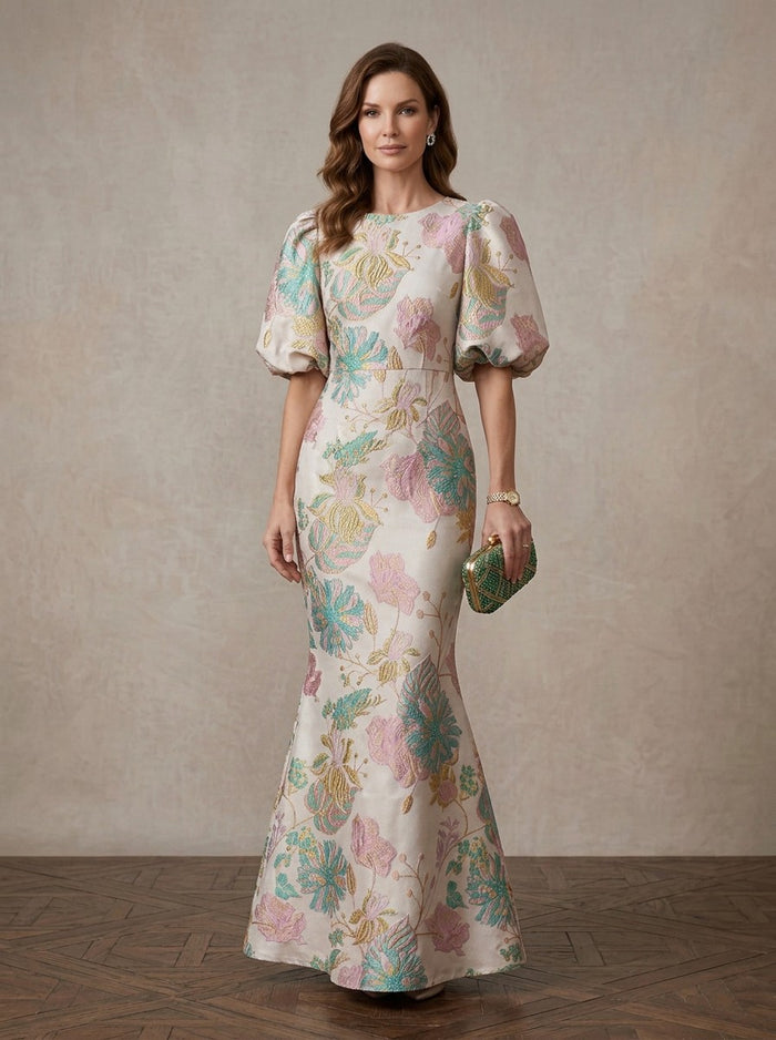 Jacquard Sheath Crew Neck Maxi Mother of the Bride Dresses with Slit