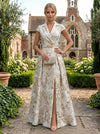 Jacquard A-Line V Neck Mother of the Bride Dresses with Side Slit
