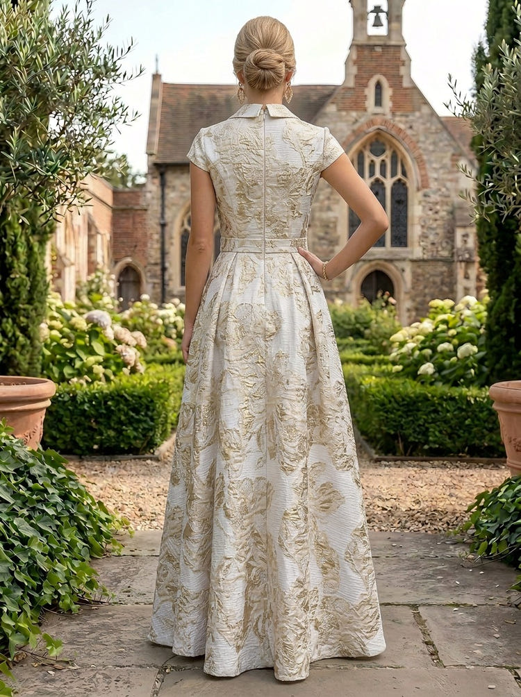Jacquard A-Line V Neck Mother of the Bride Dresses with Side Slit