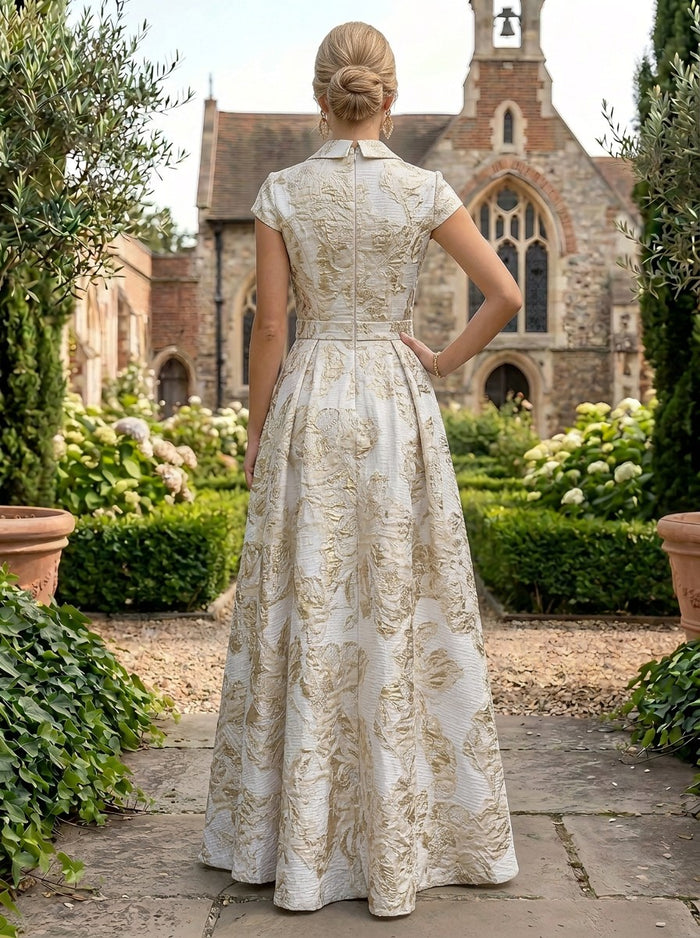 Jacquard A-Line V Neck Mother of the Bride Dresses with Side Slit