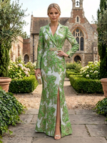 Jacquard Mermaid V Neck Mother of the Bride Dresses with Long Sleeves