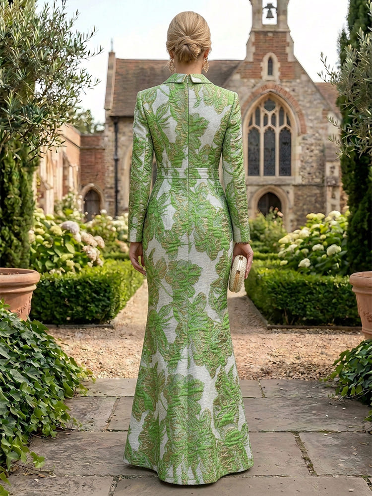Jacquard Mermaid V Neck Mother of the Bride Dresses with Long Sleeves