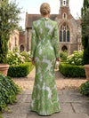 Jacquard Mermaid V Neck Mother of the Bride Dresses with Long Sleeves