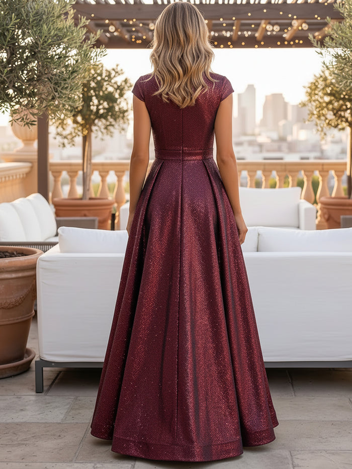 Sequins A-Line Notched Lapel Blazer Collar Maxi Mother of the Bride Dresses with Pleated